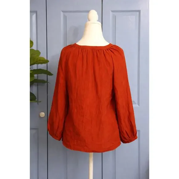 a.n.a Burnt Orange Crinkled Blouse NWT Size XL |Chic Office Boho Style Flowy Top - Picture 3 of 10